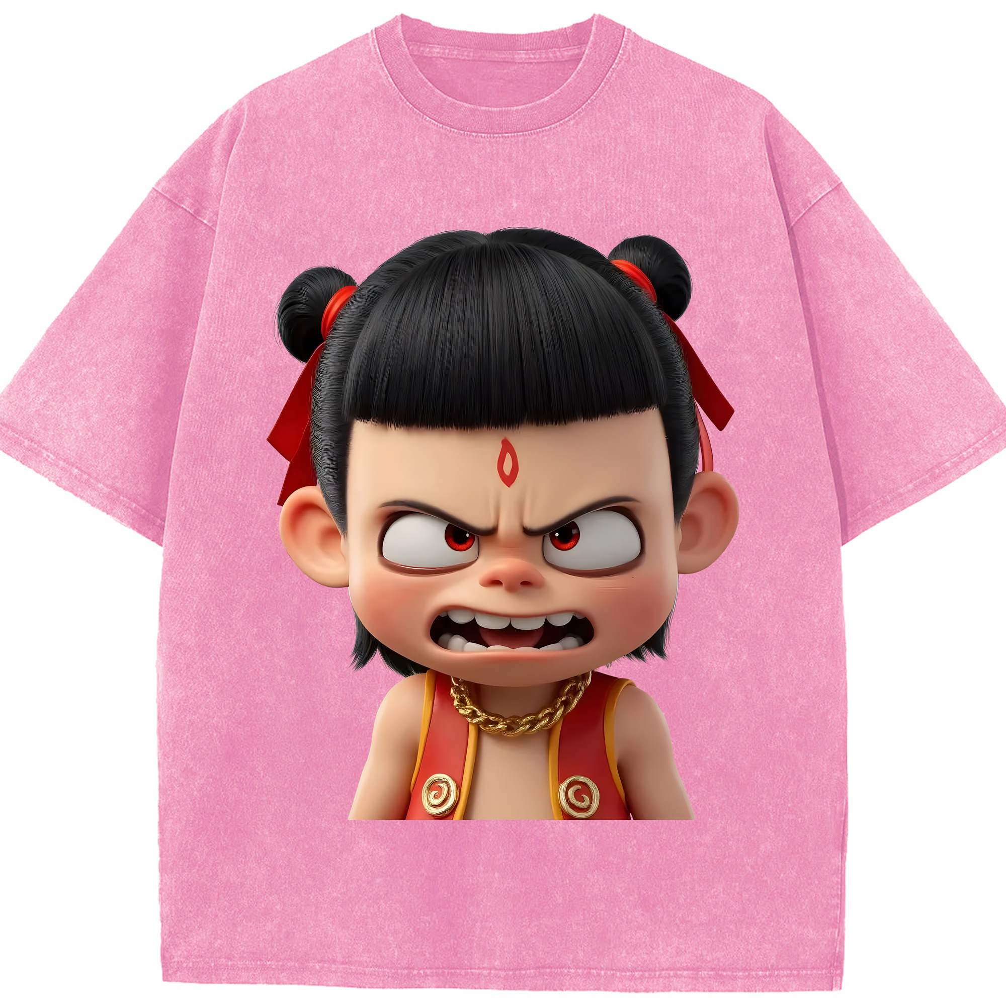 （画像用） Ne Zha 2 ナタ 魔童の大暴れ 綿100% ヴィンテージ風 半袖Tシャツ（フロントプリント）